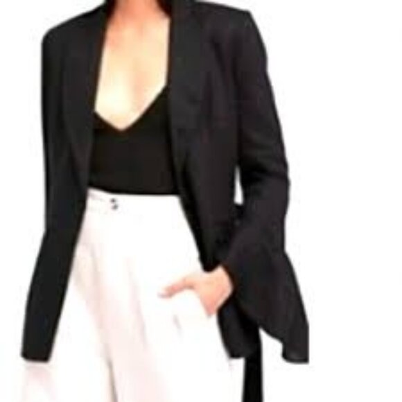 Free People Black Linen Blend Belted Blazer With Flare Sleeves - Picture 1 of 9